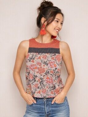 Anthropologie Meadow Rue Textured Floral Mixed Print Sleeveless Tank Small